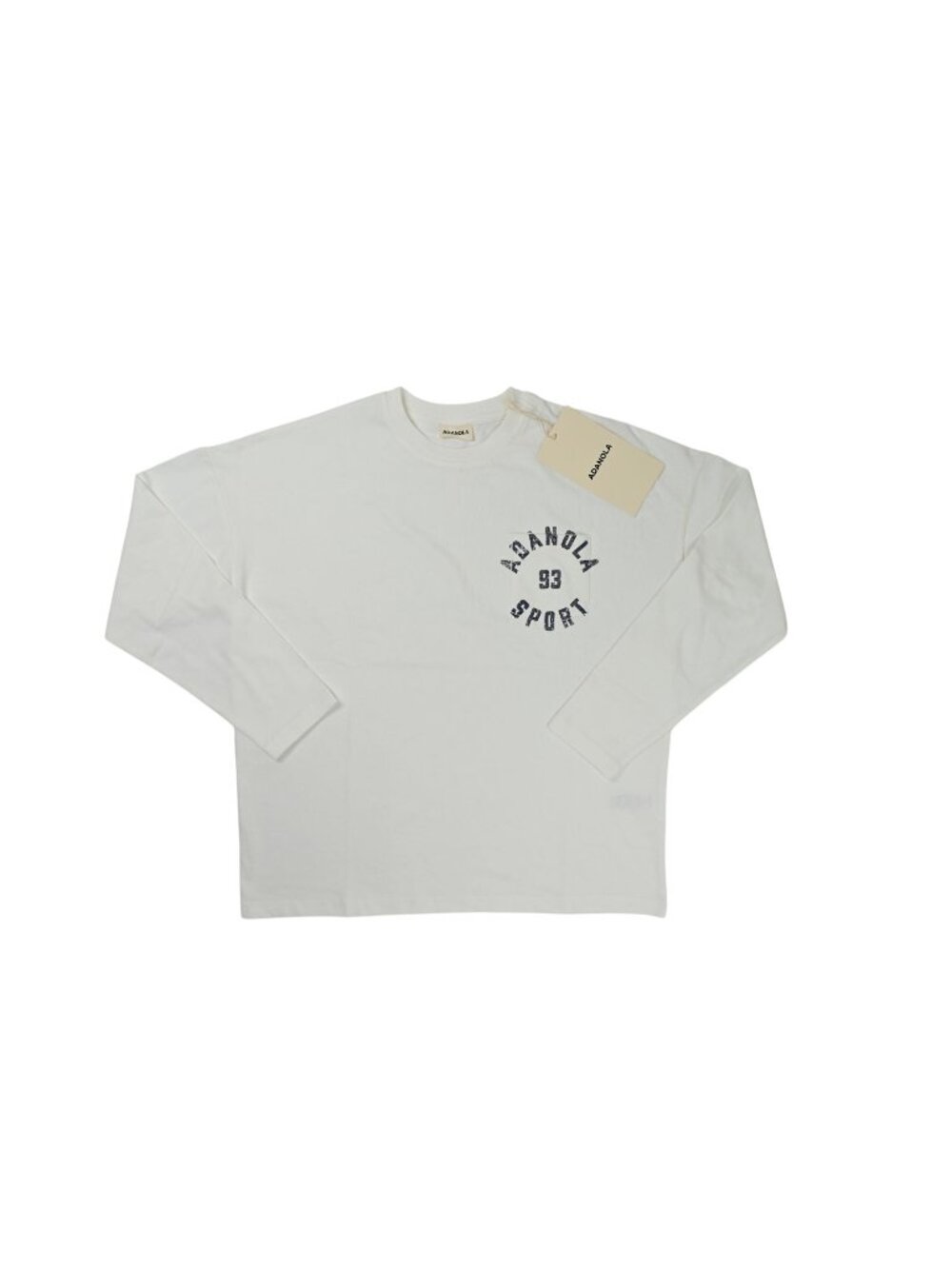 Adanola Sport Long Sleeve Pocket Detail Top in Marshmallow White Navy Blue